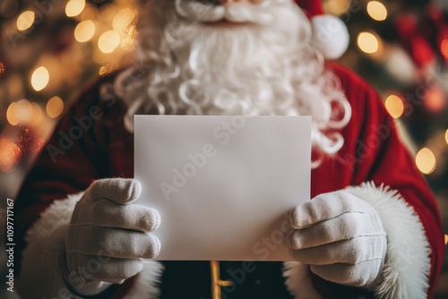 Santa Claus hand hold blank paper photo