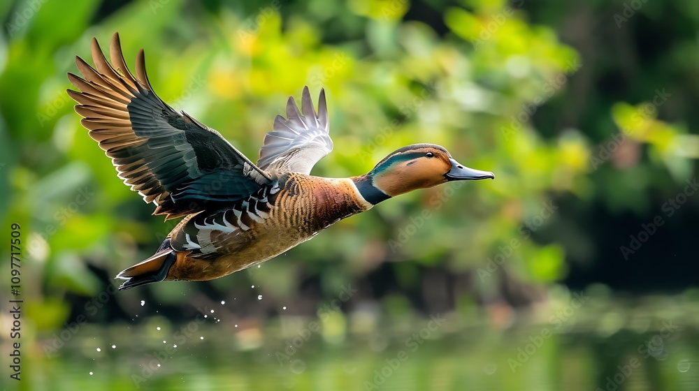 Fototapeta premium lesser whistling duck in flight