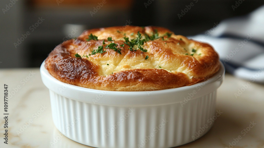 delightful, fluffy souffle served in a round white dish, exuding warmth and comfort, perfect for a cozy and indulgent treat in a beautifully set dining environment delightful, fluffy souffle served in a round white dish, exuding warmth and comfort, perfect for a cozy and indulgent treat in a beautifully set dining environment