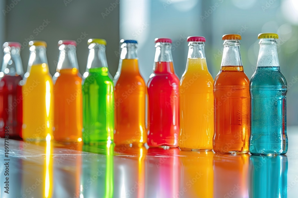 Variety of cold drinks in small bottles