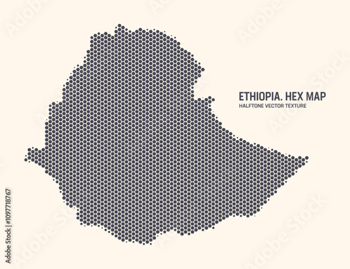 Ethiopia Map Vector Hexagonal Halftone Pattern Isolate On Light Background. Hex Texture in the Form of a Map of Ethiopia. Modern Technological Military Contour Map of Ethiopia for Design Projects