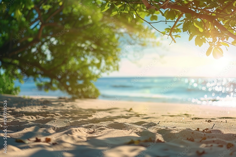 Beautiful sandy beach with blur sky and tree summer Beautiful sandy beach with blur sky and tree summer