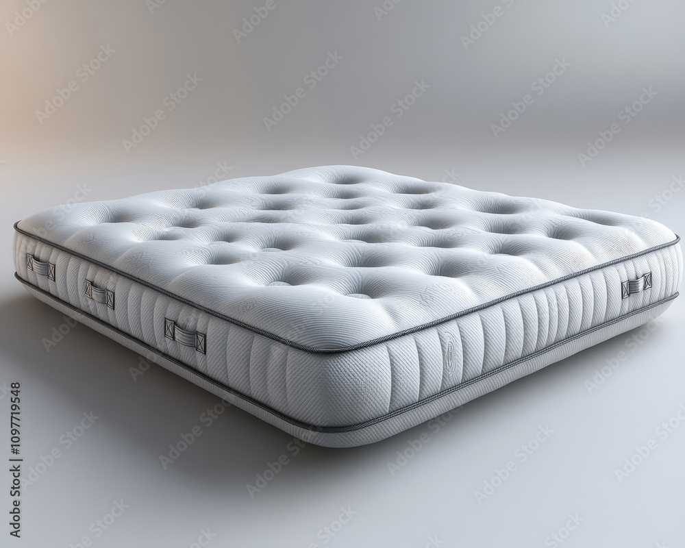 Luxurious White Quilted Mattress with Tufted Surface and Side Handles for Bedroom Comfort Luxurious White Quilted Mattress with Tufted Surface and Side Handles for Bedroom Comfort