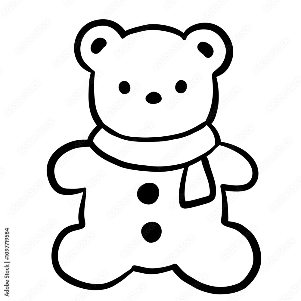 Fototapeta premium Bear with winter scarf hand drawn illustration 
