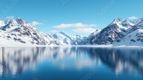 Wallpaper Mural Serene Alpine Lake   Snowy Mountain Range Landscape   Winter Nature Scene Torontodigital.ca