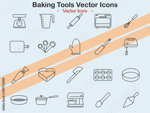 Icons depicting baking tools and culinary themes in vector style