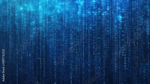 Abstract digital background showcasing flowing binary code in shades of blue.