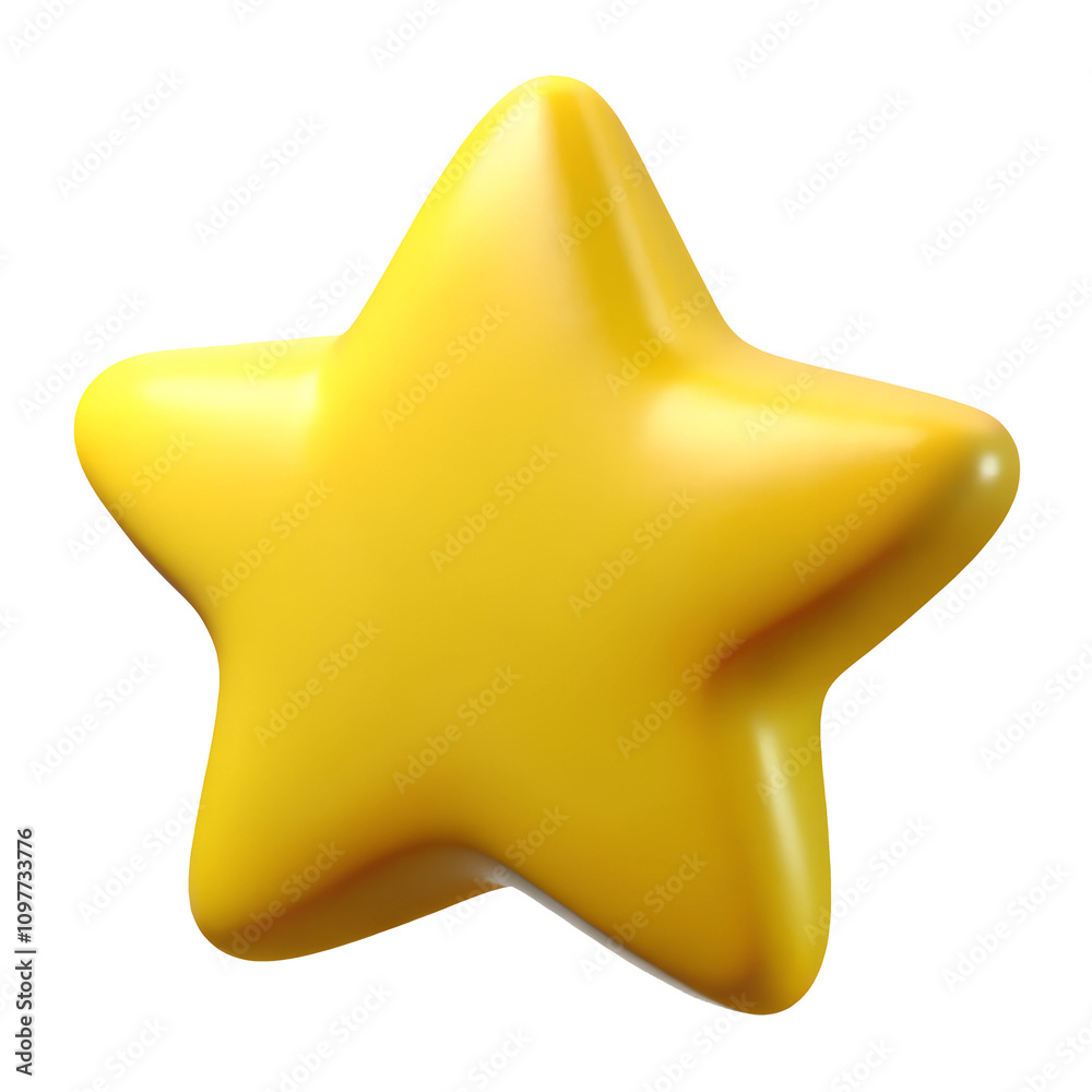 yellow star 3d icon in cartoon plastic style minimal isolated on transparent white background, clipping path