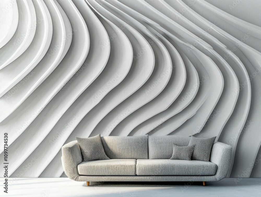 Modern Living Room with Textured White Wall and Comfortable Sofa