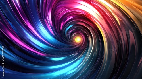 Vibrant swirls of blue, pink, and gold form a mesmerizing spiral pattern capturing energy and movement.