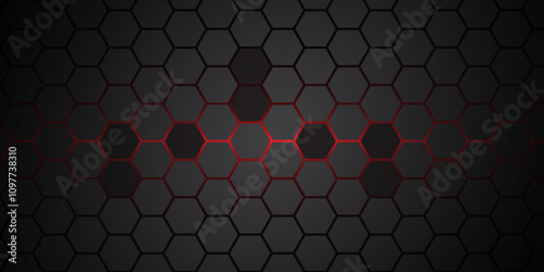 Dark hexagon abstract technology background with red colored. Hexagonal gaming vector tech illustration black abstract background. Illustration. Vector. 