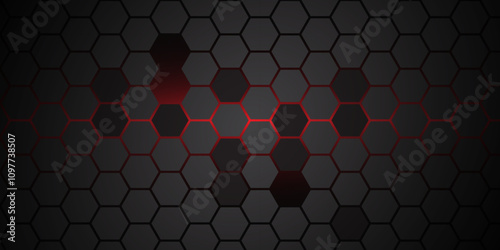Abstract red light hexagon line in grey modern luxury futuristic background. Abstract gray hexagon background design. Illustration. Vector. 