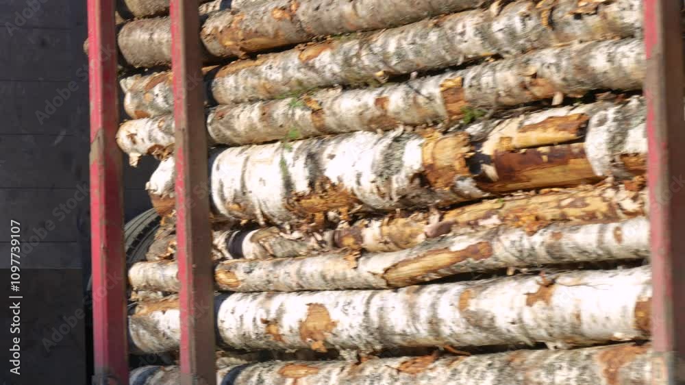The logging truck brought the felled timber for unloading