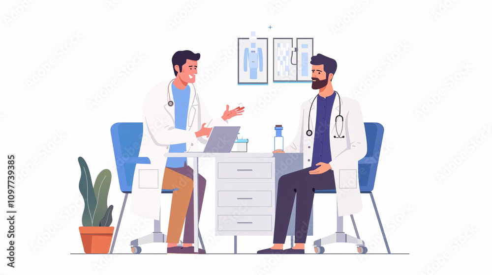 A doctor explaining a diagnosis to his male patient, exemplifying the doctor-patient relationship. A doctor explaining a diagnosis to his male patient, exemplifying the doctor-patient relationship.