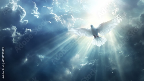 Divine Presence: Holy Spirit's Guiding Light in a Heavenly Vision with Ethereal Rays(Scene).