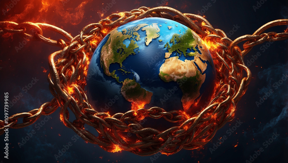 Earth Surrounded by Fiery Chains Symbolizing Protection