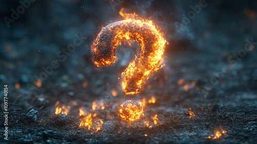 glowing question mark in a dimly lit abstract background symbolizing uncertainty, curiosity, and the search for answers in a world full of mysteries and possibilities photo