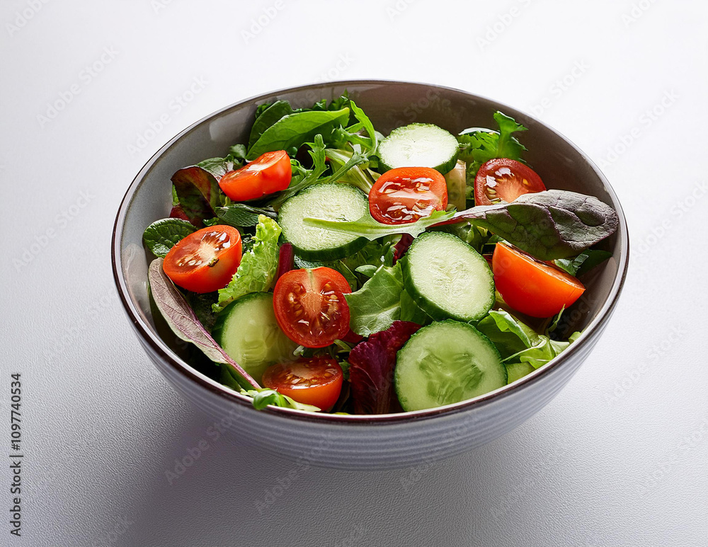 A colorful bowl of fresh salad with juicy tomatoes, crunchy cucumbers, and crisp lettuce. A colorful bowl of fresh salad with juicy tomatoes, crunchy cucumbers, and crisp lettuce.