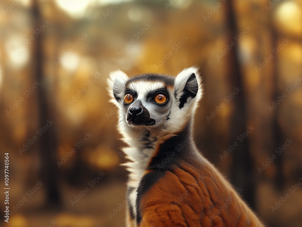 Fototapeta premium Ring Tailed Lemur, Lemur catta, Madagascan Lemur Close Up Portrait in Forest