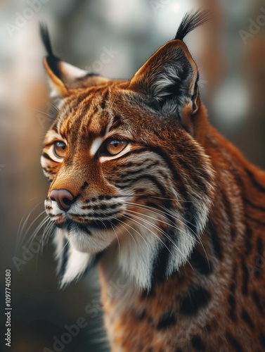 Close up of Iberian Lynx in the Wild, Lynx pardinus, Endangered Predator