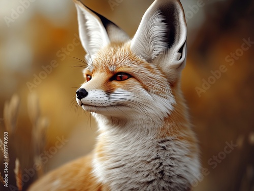 Focused close up of a Fennec fox, Vulpes zerda, in the wild