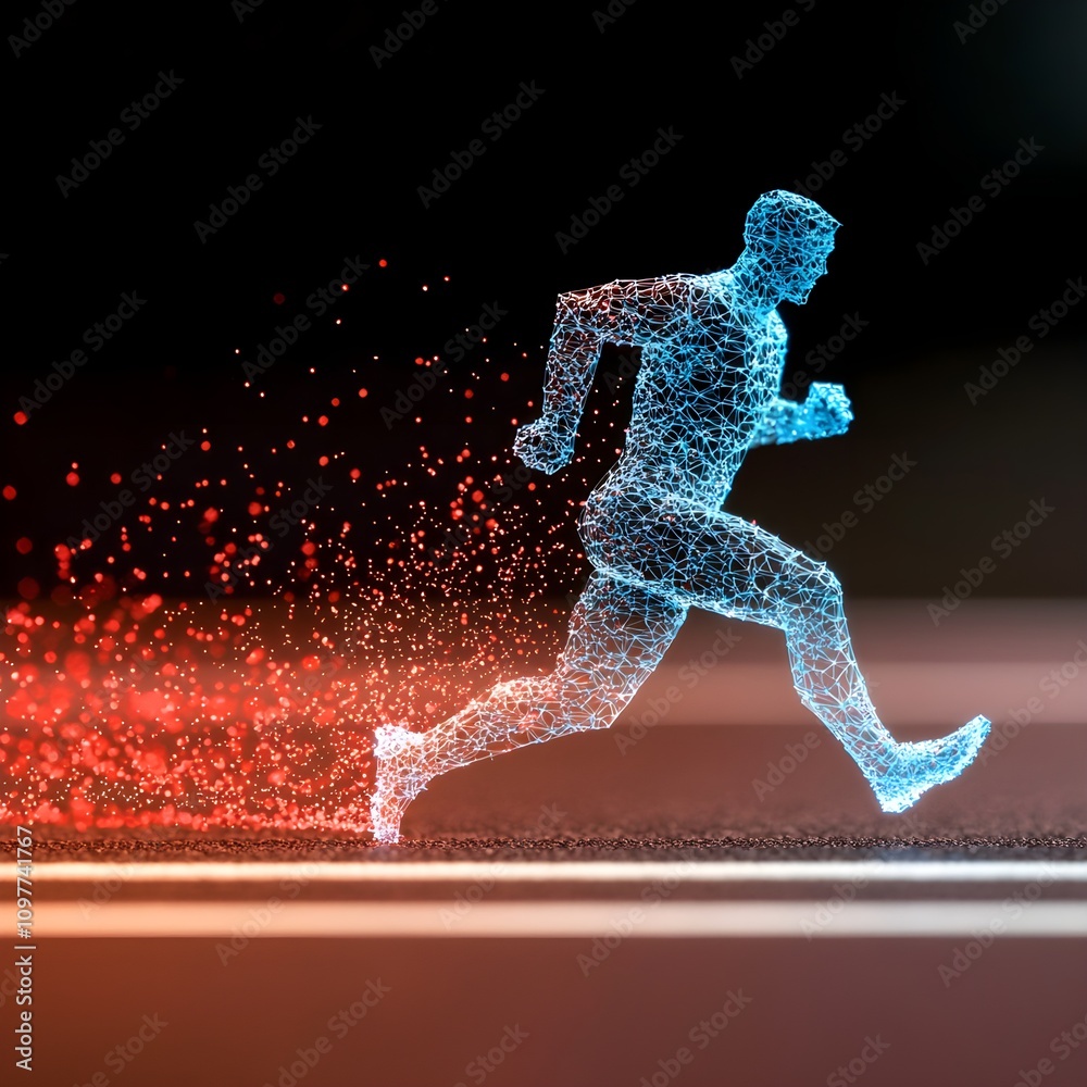 Futuristic runner in a digital landscape Futuristic runner in a digital landscape