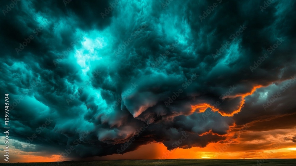 Fototapeta premium Dramatic Stormy Sky with Lightning and Dark Clouds - Severe Weather Warning Banner Concept.