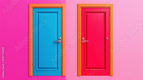 Colorful Doors  Choice  Decision  Pink Wall  Blue  Red  Interior Design  Home Decor  Oppor photo