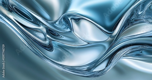 Abstract Liquid Swirling with Reflective Blue Hues photo