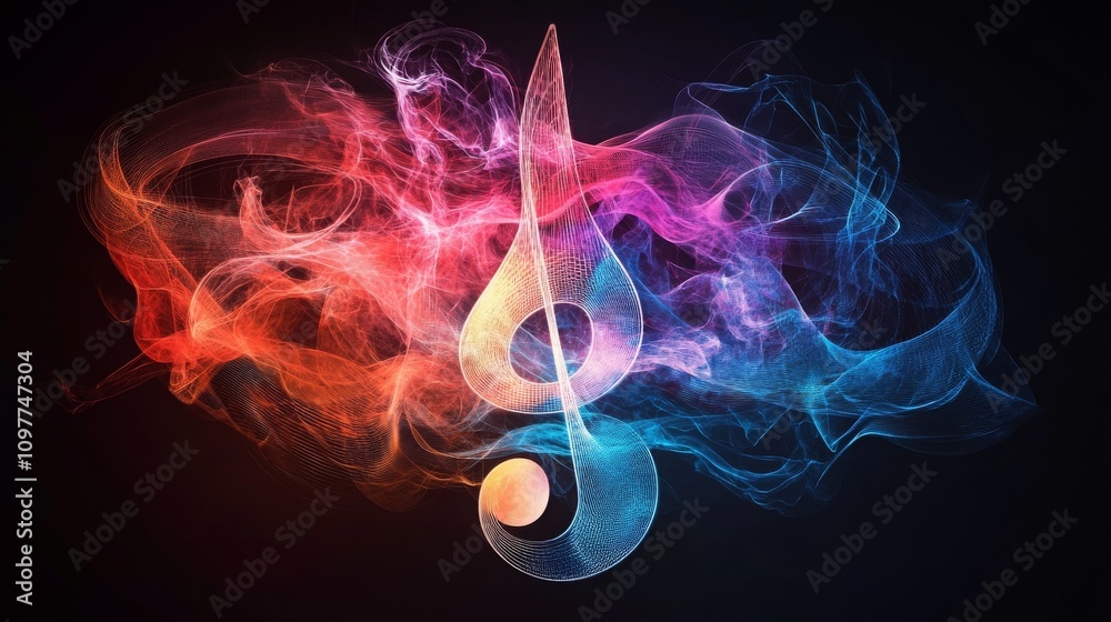 Fototapeta premium Abstract Holographic Music Note Background Ethereal 3D Design