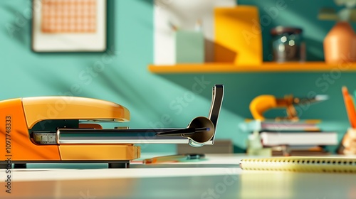 paper hole puncher and stapler classic stationary in an office photo