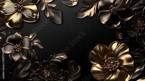 Elegant floral design featuring gold and black elements, ideal for backgrounds or invitations.