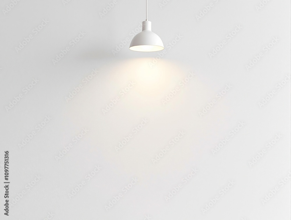 A featureless white plastered wall with a minimalist light fixture hanging from the ceiling, sleek lighting, industrial-chic style, modern art, geometric shapes, modern interior A featureless white plastered wall with a minimalist light fixture hanging from the ceiling, sleek lighting, industrial-chic style, modern art, geometric shapes, modern interior
