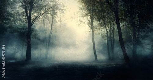 A Pathway Through a Foggy, Eerie Forest