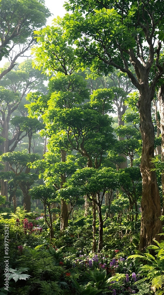 A group of coffee tree seedlings growing together in the forest, surrounded by tall trees and lush greenery, foliage, tree A group of coffee tree seedlings growing together in the forest, surrounded by tall trees and lush greenery, foliage, tree