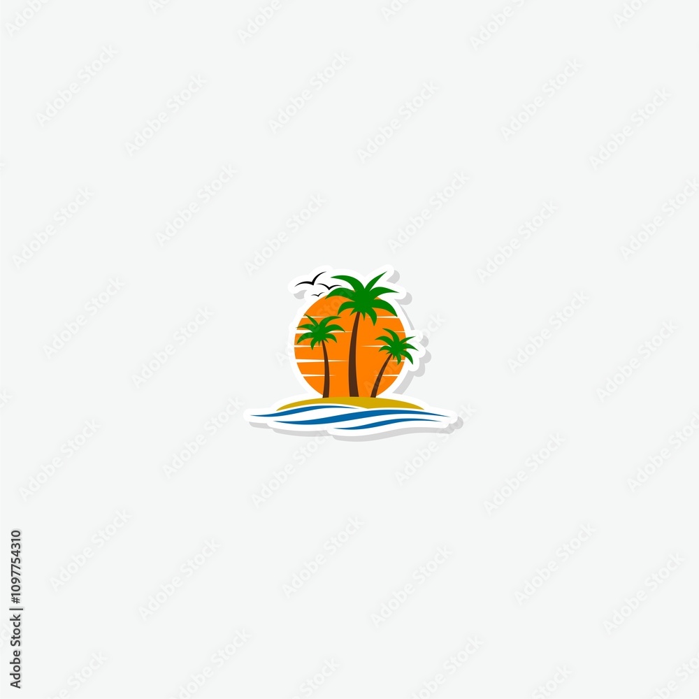 Palm Beach Waves Sun Summer logo sticker isolated on gray background