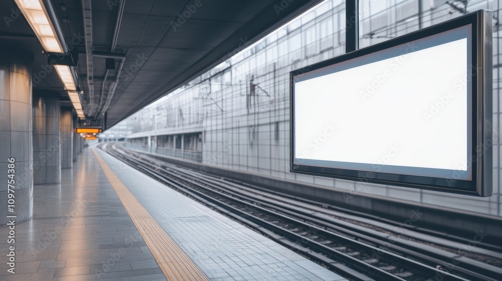 A digital train station billboard mockup with a transparent screen, showcasing its potential for advertisements A digital train station billboard mockup with a transparent screen, showcasing its potential for advertisements