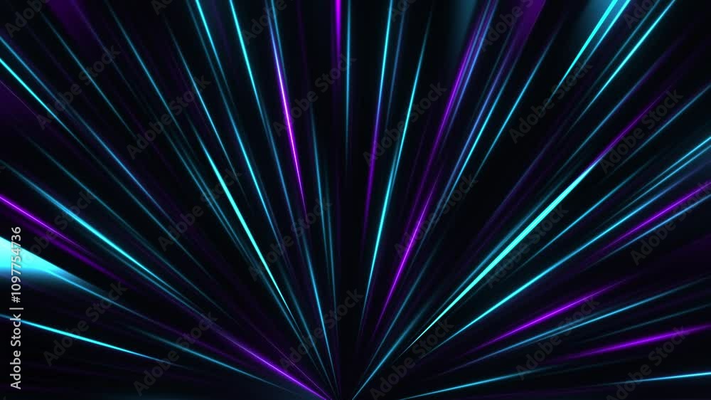 Purple blue laser light show abstract animation, black light ray motion background