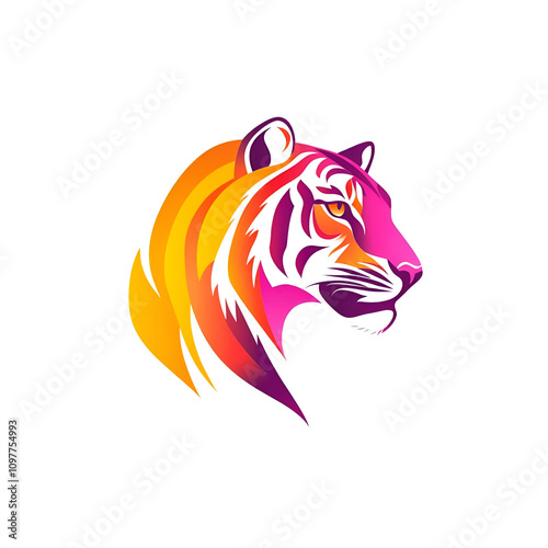 Vibrant tiger logo design digital art creative branding modern aesthetics flat vector style minimalist approach for impact photo