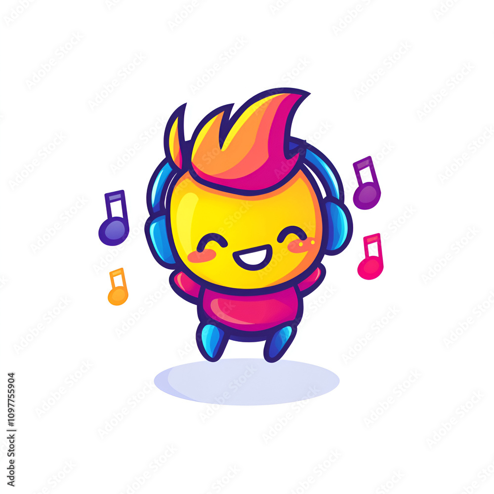 Fototapeta premium Vibrant mascot celebrating music digital design colorful environment playful viewpoint creative concept for streaming app