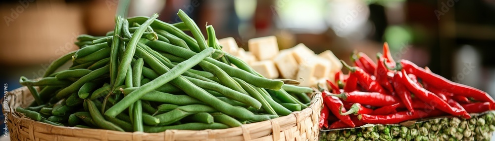 Fresh green beans market display Fresh green beans market display