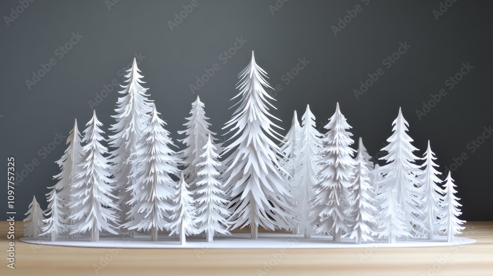Obraz premium celebrate a sustainable holiday season with an eco-friendly christmas design showcasing intricate paper-cut pine trees