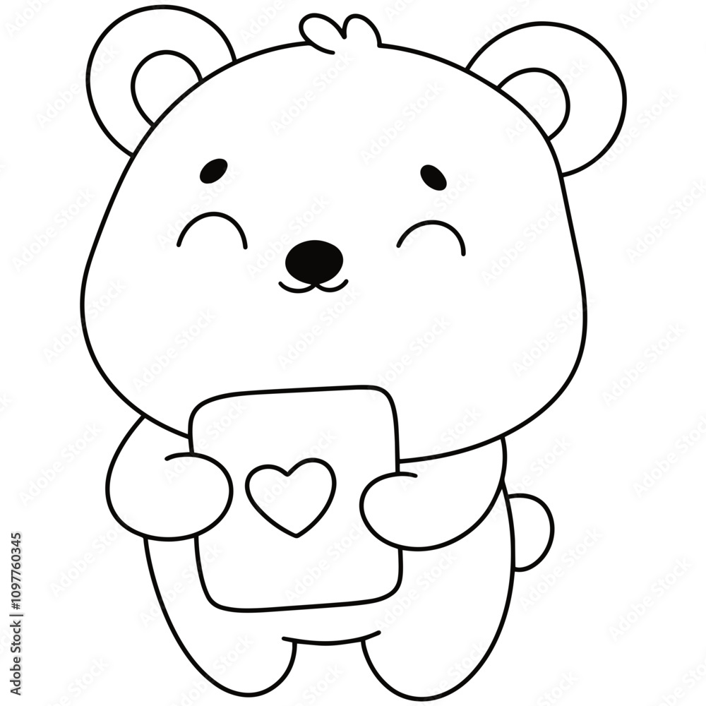 valentine baby bear giving a card with hearts cute love doodle illustration valentine baby bear giving a card with hearts cute love doodle illustration
