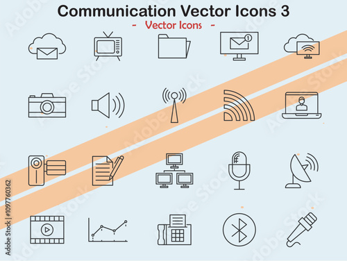 Icons representing various communication symbols and themes in vector style