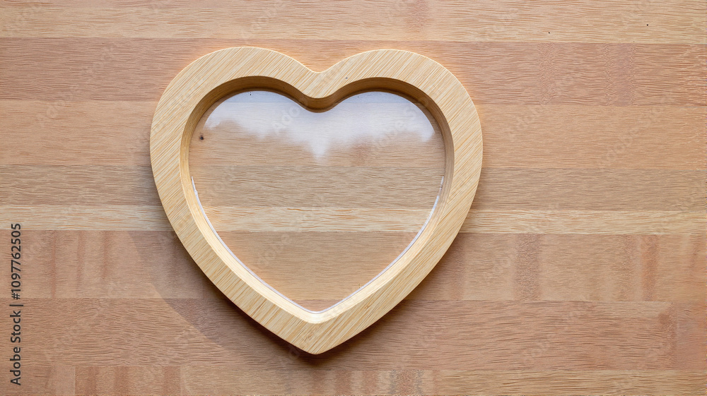 Wooden heart frame with nature view inside Wooden heart frame with nature view inside