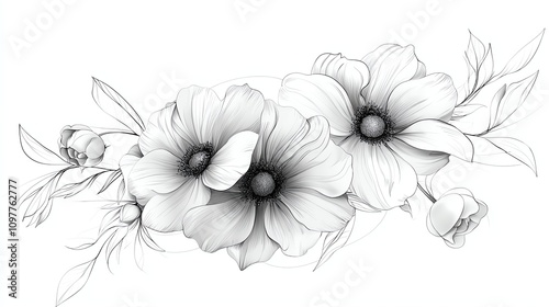 Elegant black and white flower illustration. photo