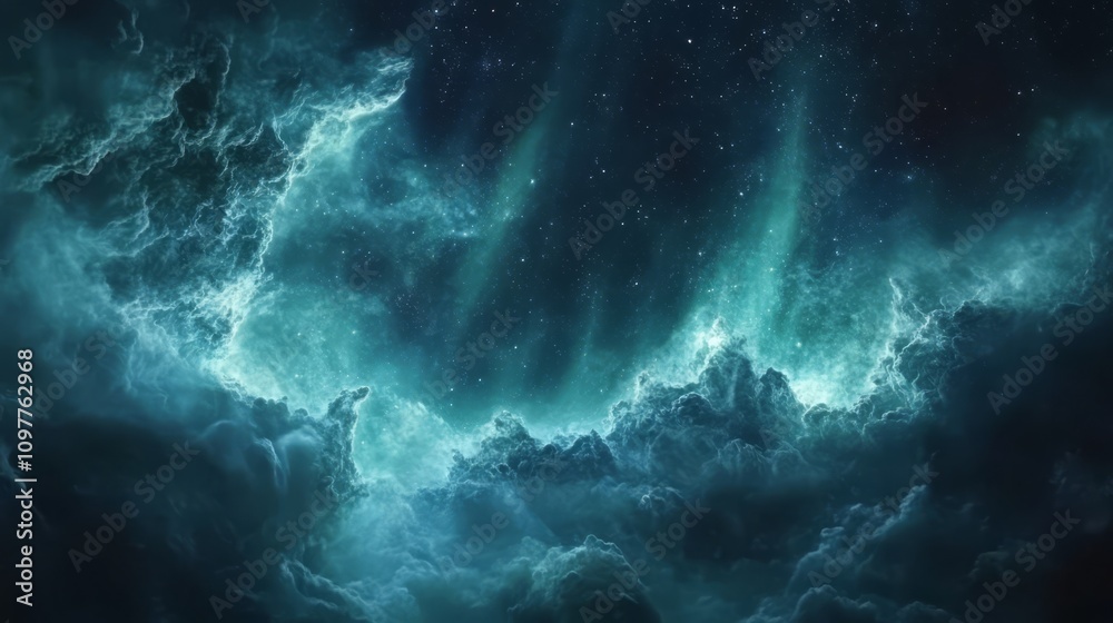 Fototapeta premium Teal nebula cosmic cloudscape.