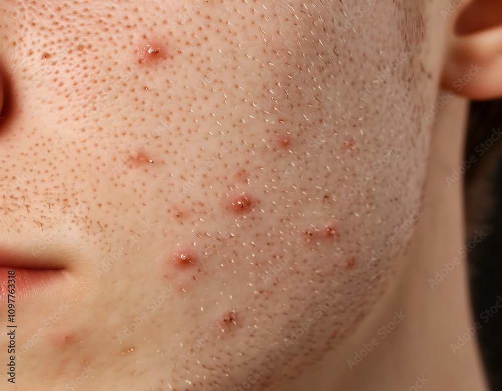 Fototapeta premium Acne, black spots and scars on the face