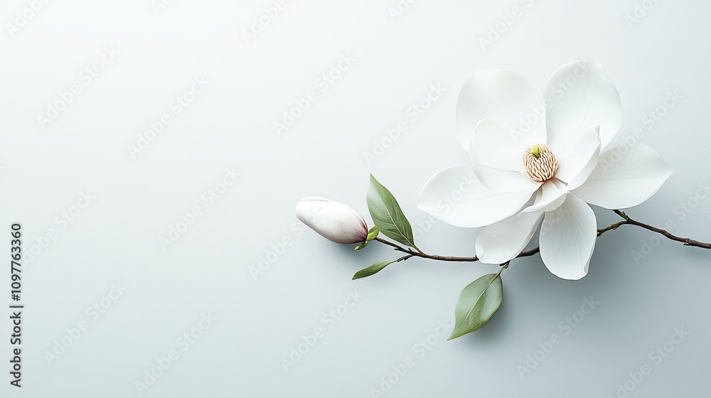 Obraz premium Elegant white flower on light background.