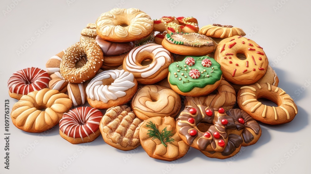 Heap of various homemade traditional Christmas cookies, baking, gingerbread, holiday, festive, assortment, delicious, sweet Heap of various homemade traditional Christmas cookies, baking, gingerbread, holiday, festive, assortment, delicious, sweet